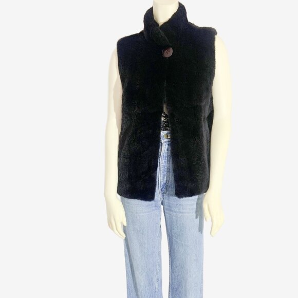 Vintage Y2K Black Real Fur Vest / size Small - Picture 4 of 14